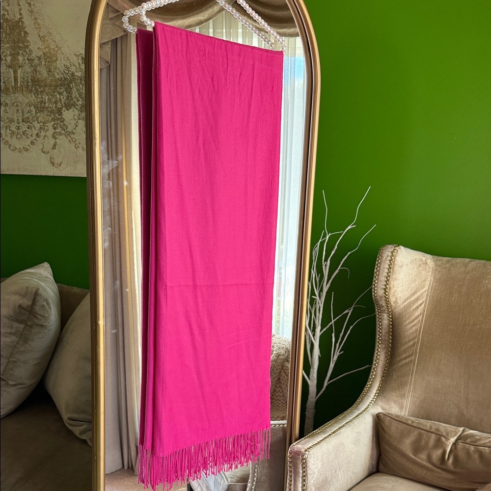 Vibrant Pink Fringed Cashmere Scarf